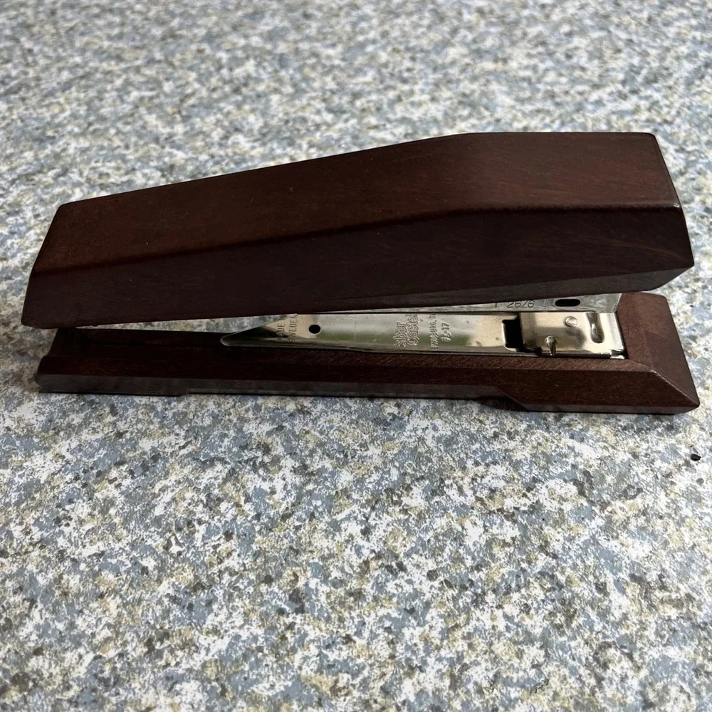 Faber-Castell Stapler FC-17 Brown WoodGrain Finish Vintage Office Made in Sweden